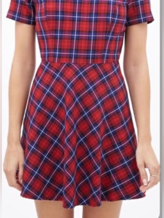 Forever 21 Dresses & Skirts - Forever 21 Red and Navy Plaid Peter Pan Collar Dress